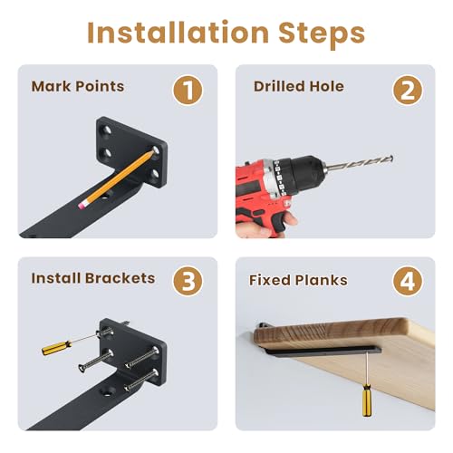 Mooche 4Pack Floating Shelf Brackets, Heavy Duty L Brackets Wall Mounted - color: Balck, size: 5.92*1.42 Inch