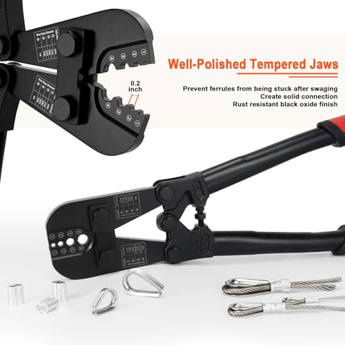 Sanuke Wire Rope Crimping Tool Kit, 3/64"-1/8" Steel Cable Swaging Tool