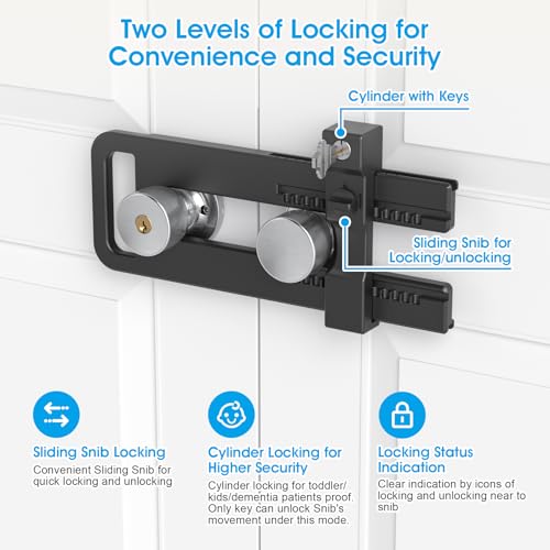AST French Door Lock for Double Doors, Adjustable, 3 Brass Keys, Key Differ - style: Matte Black with Keyed Differ