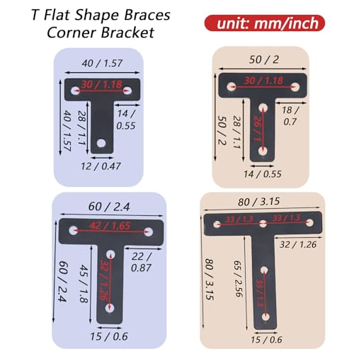 20-Pack Steel T-Shape Mending Plate Corner Brace 2Inch for Wood - size: T Black 50x50 mm