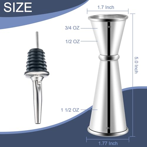 Briout Double Cocktail Jigger for Bartending,2 Pourers,1 OZ 1OZ,Rolled Edge - color: Silver, size: Rolled Edge-1oz/2oz-1PC+2 Pourers