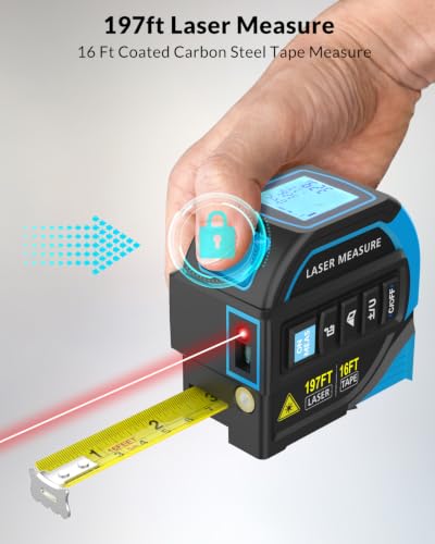 TEPU Laser Tape Measure 4-in-1, 197FT Laser Distance Meter with 16FT Tape - color: Blue-black