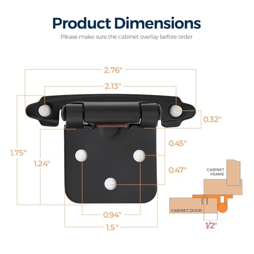 Ravinte Matte Black Cabinet Hinges, 1/2 Inch Overlay, 60 Pack (30 Pairs) - color: Black