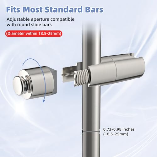 Hibbent Adjustable Shower Head Holder for Slide Bar, Universal 18.5-25mm Handheld Showerhead Bracket, Sprayer Holder with Hanging Design, No Drill Installation, Brushed Nickel - style: Brushed Nickel