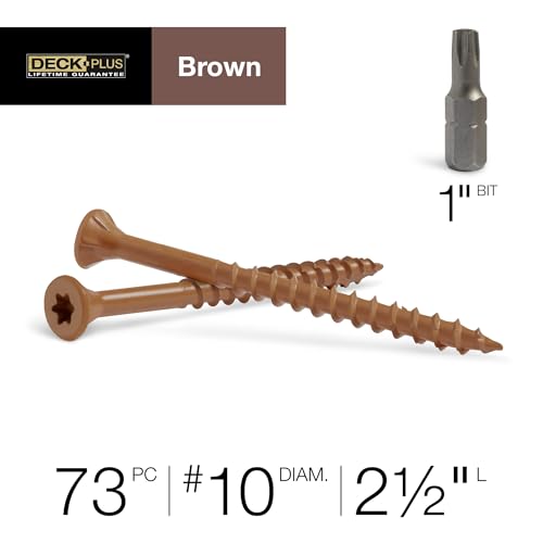 Deck Plus Deck Screws, #10 x 2-1/2in, 73 Pack, Brown - color: Brown, size: #10 x 2-1/2", style: 73 pcs
