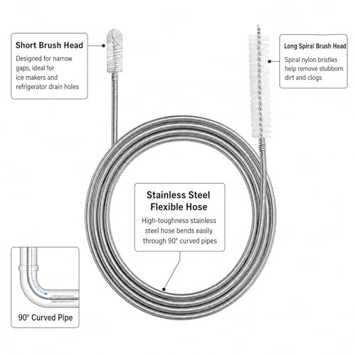 2 Pack 86 Inch Long Flexible Drain Brush, Sunroof Drain Cleaning Tool for Ice Maker, Refrigerator & AC Drain Line - size: 86 IN