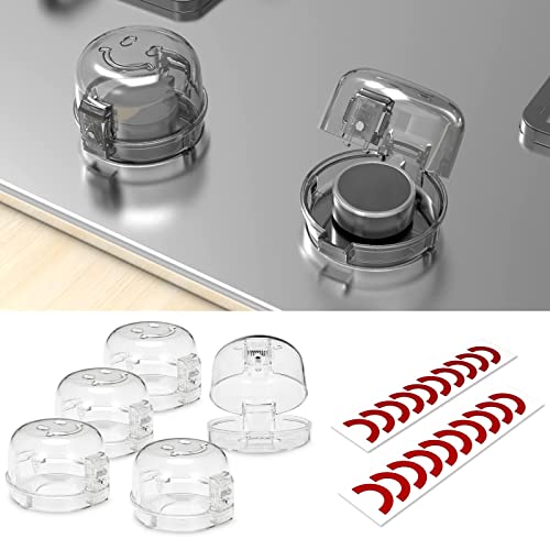 Stove Knob Covers for Child Safety 5 Packs Babepai Upgraded Double-Key Design Universal Size Baby Safety Gas Oven Knob Covers Stove Guard Kid Proofing - color: Clear