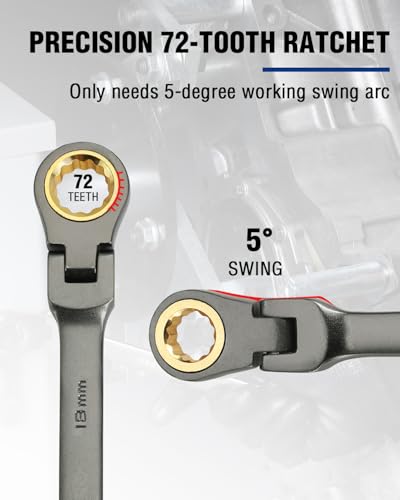 WORKPRO 18 mm Flex-Head Ratcheting Combination Wrench, Nickel Plating - size: 18 mm, style: Nickel Plating