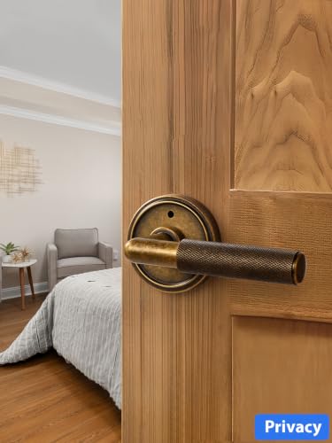 Knurled Door Lever Antique Brass Retro Privacy Door Handle, 1 Pack - color: Antique Brass Retro