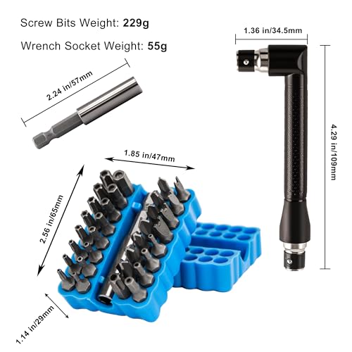 34pcs Security Bit Set 1/4 Inch Hex Shank Screwdriver Bit Set,Tamper Proof Bits-Torx+Hex+Tri Wing+Star+Spanner for Torx Security Screwdriver Set,High Hardness Impact Driver Bit Set(Blue+Wrench) - color: Blue+wrench