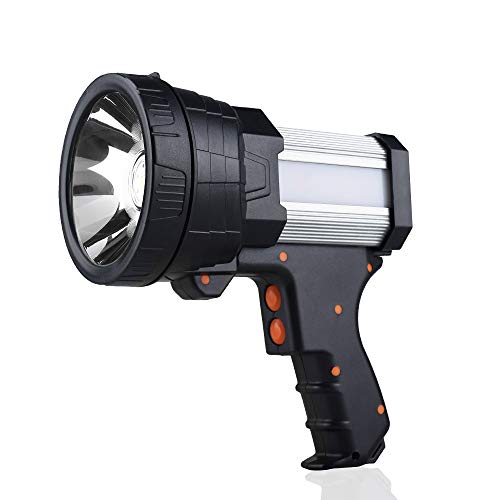 YIERBLUE Rechargeable Spotlight, Super Bright 2000000 High Lumen LED Handheld Spotlight Long Lasting Large Flashlight Searchlight and Flood Camping Flashlight with Foldable Tripod - color: Silver