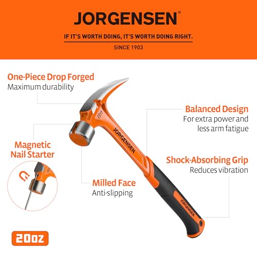 JORGENSEN 20 oz One-piece Forged Rip Claw Hammer with Magnetic Nail Holder - size: 20 oz