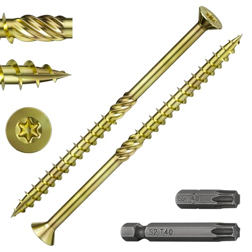Wensilon 5/16 * 6" Yellow Zinc Deck Screws, (27pcs) 2 lbs.Exterior Wood Screws, Bronze, Star Bit - color: Yellow, size: 5/16*6"