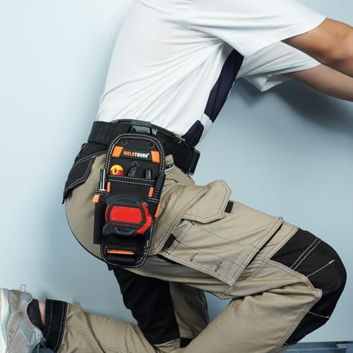 MELOTOUGH Small Tool Pouch with Quick Release Belt Clip,Clip On Tool Belt Pouch with Electrician Tapemeasure Clip, Mini Work Organizer Tool Holster and Knife Tool Holder Pouch - color: Orange Small Tool Pouch