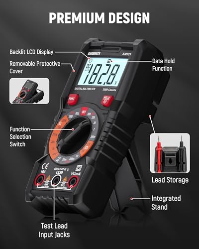 KAIWEETS Electrical Test Kit KIT01, Digital Multimeter, Smart Non-Contact Voltage Tester & GFCI Outlet Tester with LCD, Complete Set with Carrying Case & Batteries for Electrician, DIY & HVAC