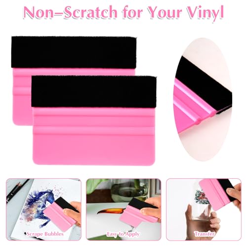 Mabor Vinyl Squeegee Tool, 2Pcs Pink Plastic Felt Squeegee for Vinyl