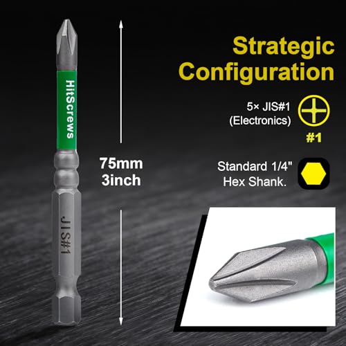 JIS Screwdriver #1 Magnetic Anti-Slip Impact Driver Bits 3 inch - 5 PCS - size: JIS #1-3"