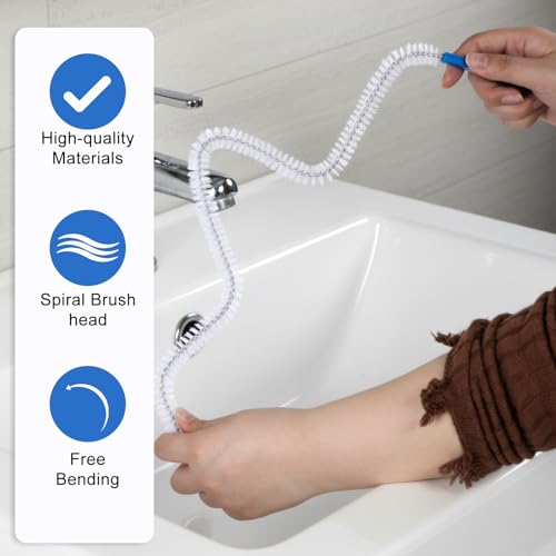 SHENLIU 2pcs Drain Cleaning Brush, Extra Long Sink Drain Clog Brush 23.6inch Snake Drain Hair Removal Tool for Toilet, Kitchen Sink, Bathroom Tub, Shower, Sewer Drain