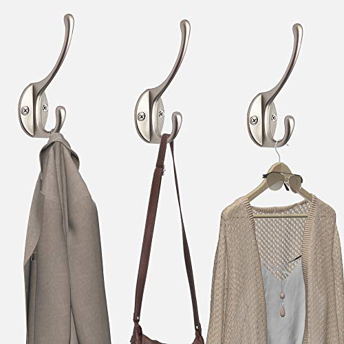 IBosins 10 Pack Silvery Double Coat Hooks Utility Hooks for Coat, Bag, Hat - color: Silvery