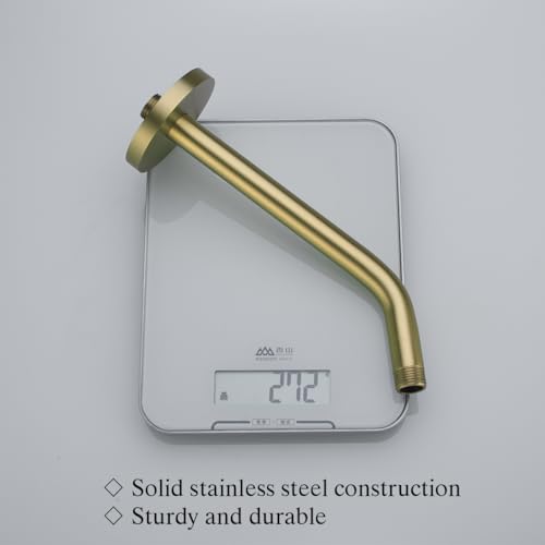 RANDOM 10 Inch Brushed Gold Shower Arm with Flange,90 Degree Rain Shower Head Extension Arm.RD91018-10-BG - color: 10″ Brushed Gold(Round Flange)
