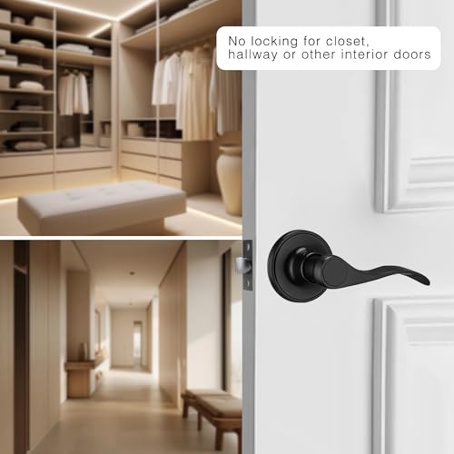 NCL 6 Pack Black Door Handle Interior, Wave Door Lever Door Knob for Hall - size: 6-Hall