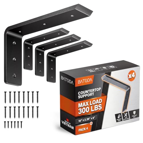 BATODA 10” Countertop Support Steel Brackets (4 PCS), Heavy Duty L Bracket - size: 10 Inch