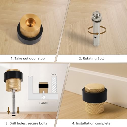 PANALI Floor Door Stop,1-1/2" Length 1-3/5"Height Cylindrical Door Stopper - color: Brushed Brass