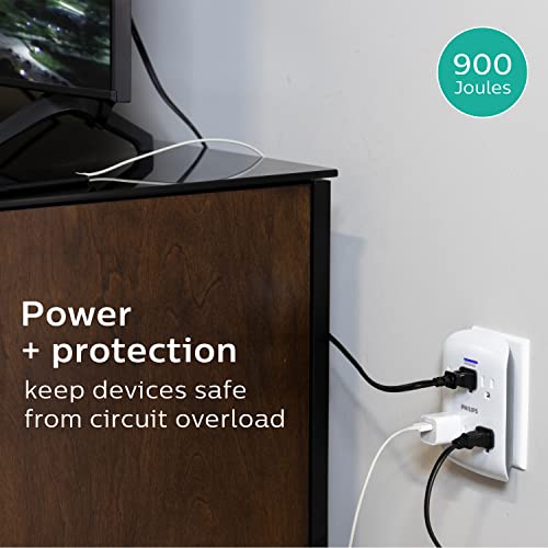 Philips 6-Outlet Extender Surge Protector, 2 Pack, Wall Tap, 900 Joules - size: 2 Pack