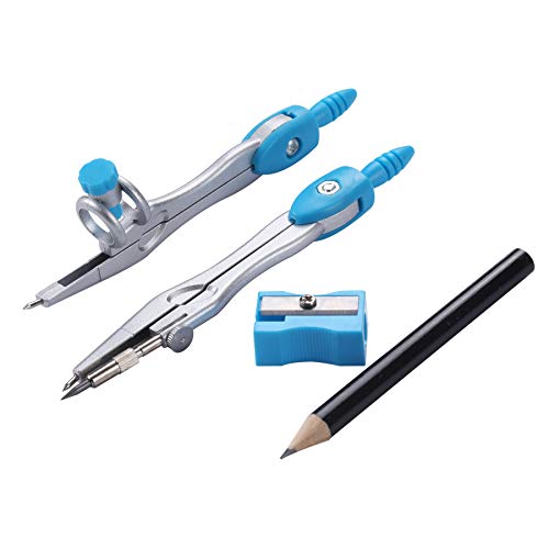 Unjoo Math Geometry Set 10 Pcs, Compass and Protractor for Students(Blue) - color: Blue