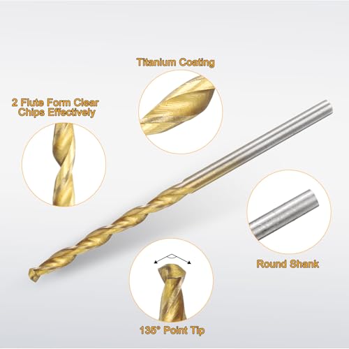 uxcell 12pcs Titanium Twist Drill Bit 7/64" Drilling Dia High Speed Steel Drills for Hardened Metal, Stainless Steel, Cast Iron, Wood, Plastic - size: 7/64 inch
