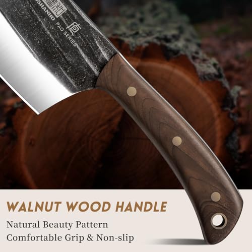 HOSHANHO Butcher Knife Set, 3PCS Knife Set of Bone & Cleaver & Viking Knife | High Carbon Steel Serbian Chef Knife Set of Heavy Duty Chopping Knife for Home, Cooking, Outdoor Camping BBQ - size: 6"