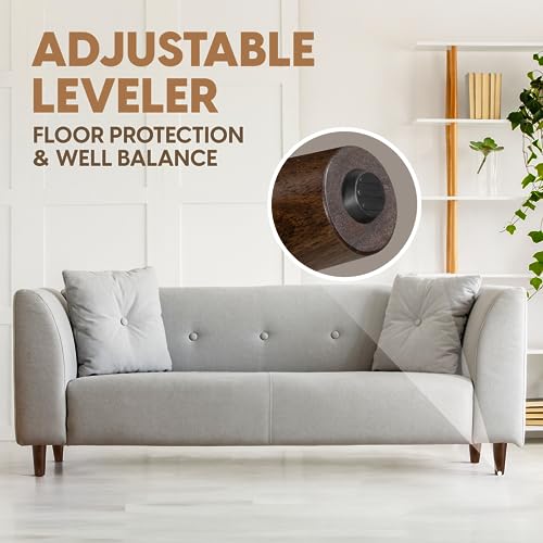 Yes4All 6-Inch Round Wooden Furniture Legs Set of 4, Adjustable Replacement Feet for Couch, Bed, Dresser, and Ottomans, Tapered Legs with Levelers, Brown Wood Components for Tables and Chairs