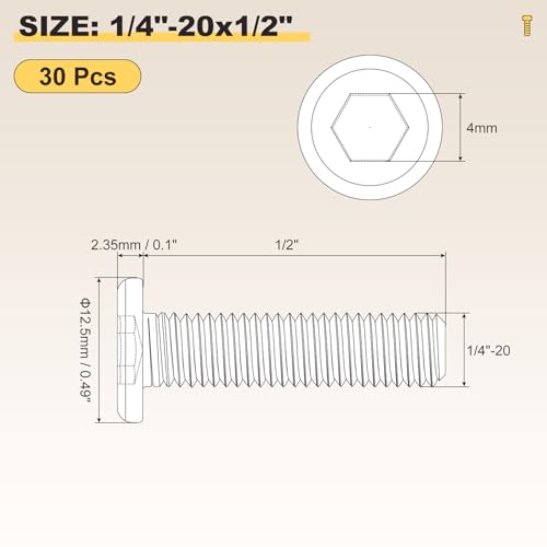 METALLIXITY Flat Head Hex Socket Cap Screws Bolts 1/4"-20x1/2 30Pcs - color: Black, size: 1/4"-20x1/2"