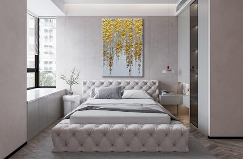 zoinart 3D Modern Oil Painting on Canvas Hand Painted Abstract Flower Paintings Gold Floral Artwork Texture Vertical Canvas Wall Art Contemporary Art - color: YH-D73