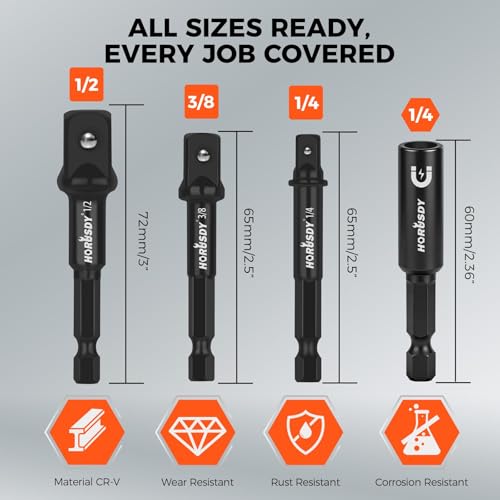 7-Piece High Torque Impact Socket Adapter & Magnetic Bit Holder Set, 1/4" Hex Shank Drill Socket Adapter to 1/2" 3/8" 1/4" Drive, Magnetic Bit Holder for Impact Driver & Drill, With Organizer Rack - color: 7 Pcs Black Magnetic Bit Holder