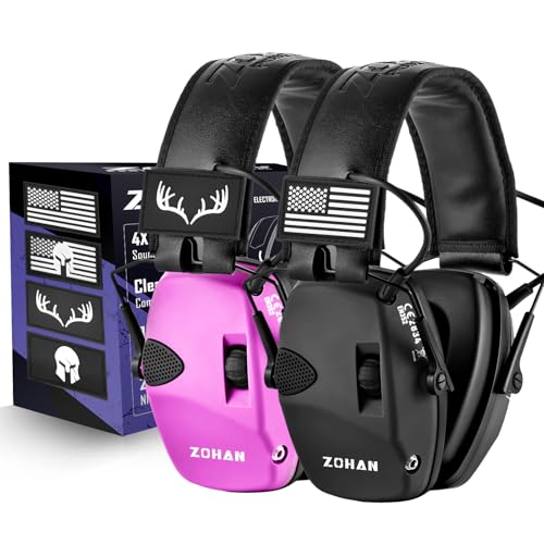 ZOHAN Electronic Shooting Earmuffs Built in Ambient Sound Amplifier, Hearing Protection for Shooters, NRR 23dB Noise Reduction, Ideal Gun Range Ear Protection Headphones for Hunting-Black&Purple - color: With Patches-black&purple
