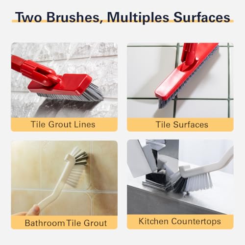 Foxtrot Living Grout Brush with Long Handle and Scrubber, Telescopic - color: Red