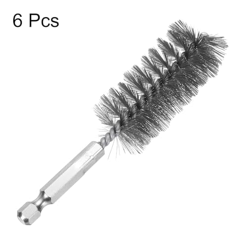 HARFINGTON 6Pcs Stainless Steel Bore Brush 25mm Dia 4" Long Cleaning Twisted Wire Brush with Handle 1/4" Hex Shank for Tubes, Ports, Bearings - size: 25mm