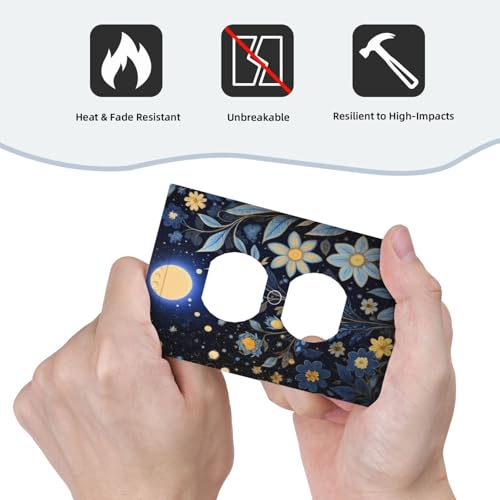 Art Moonlit Garden Duplex Outlet Cover Plate - color: Moon Flowers, size: 1 Gang Duplex/5x3 IN