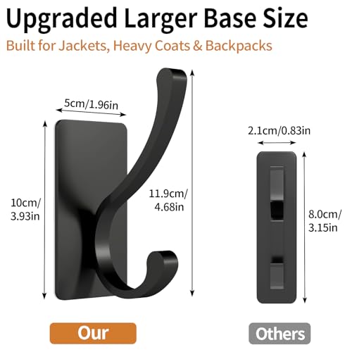 Jesginboo Self Adhesive Heavy Duty Coat Hooks for Wall, 4 Packs Black