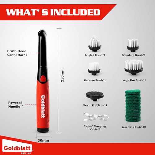 Goldblatt 18-Piece Cordless Electric Spin Scrubber, Waterproof