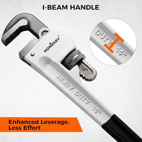 HORUSDY 4 Pack Adjustable Pipe Wrench Set, 8", 10", 12", 14" Heavy-Duty Plumbing Wrench with Anti-Slip Jaws - style: New Version