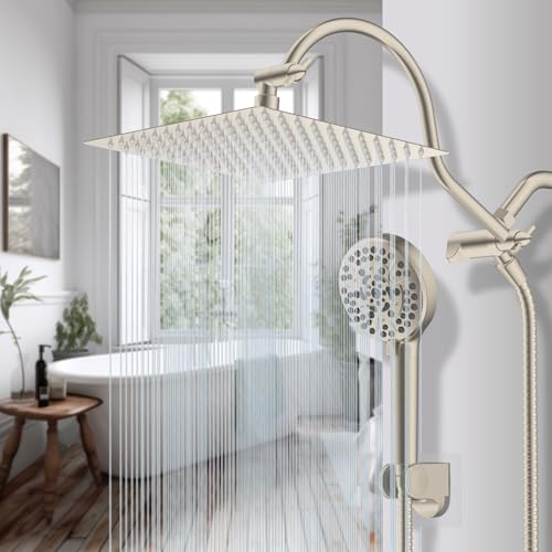 Hibbent All Metal cUPC Certified High Pressure Rainfall 12'' Shower Head - color: Brushed Nickel, style: Square 12''