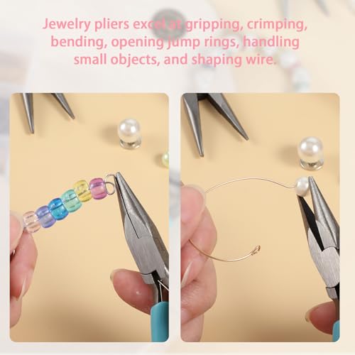 2 Pack Needle Nose Pliers for Jewelry Making, 4.5 Inch Small Needle Nose Pliers Jewelry Chain Nose Pliers Craft Pliers for Wire Bending, Repair, Object Grasping (Blue, Pink) - color: Blue+pink