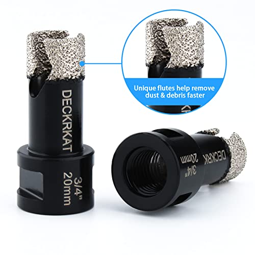 3/4” Diamond Hole Saw with Slots 20mm Vacuum Brazed Tile Hole Saw for Porcelain Granite Brick Concrete with 5/8-11 Thread to 3/8” Hex Shank Adapter Fit Both Angle Grinders & Electric Drills - size: 3/4”（20mm）