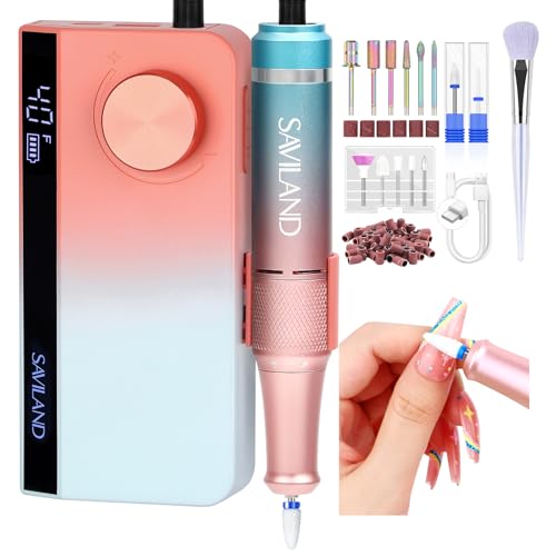 SAVILAND 40000 RPM Low Noise Electric Nail Drill for Acrylic Gel Polish - color: Orange&blue