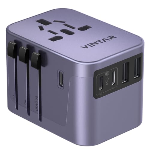 VINTAR Universal Travel Adapter 30W, 6-in-1 with 3 USB-C & 2 USB-A, Purple - color: 30W Purple
