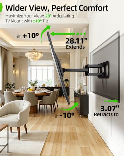 USX MOUNT Heavy Duty Full Motion TV Wall Mount for 60-120 Inch TVs, Holds 220lbs, 28" Extension Wall Bracket, Preassembled TV Mount for 65" 75" 85" 90" 98" 100", Max VESA 900x600mm, Fits 12-24" Studs - size: 60-120 inch