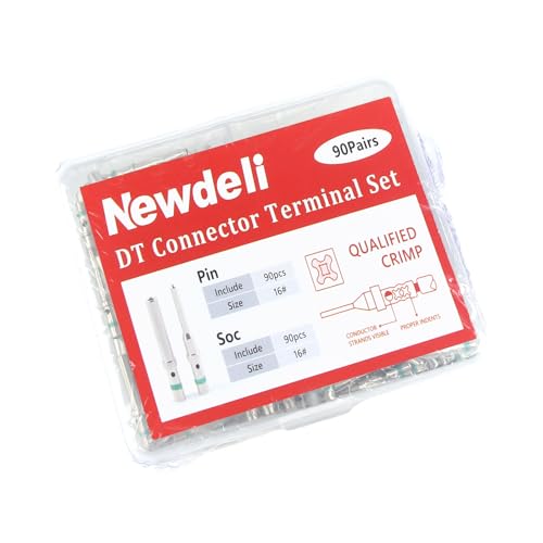 Newdeli Deutsch Pin Connector Kit 90 Pairs Deutsch Solid Pin and Socket DT Contact/Terminal, DT Connector Contact Size 16 Male Pin/Female Socket, Suit for Wire Size 14-20AWG - size: 90 Pairs - Size 16