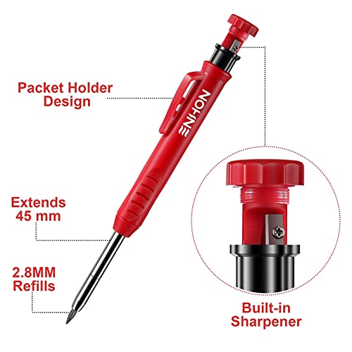 Enhon 4 Pack Carpenter Pencil Set with Sharpener, Green/Red/Black/Yellow - color: Green, Red, Black, Yellow